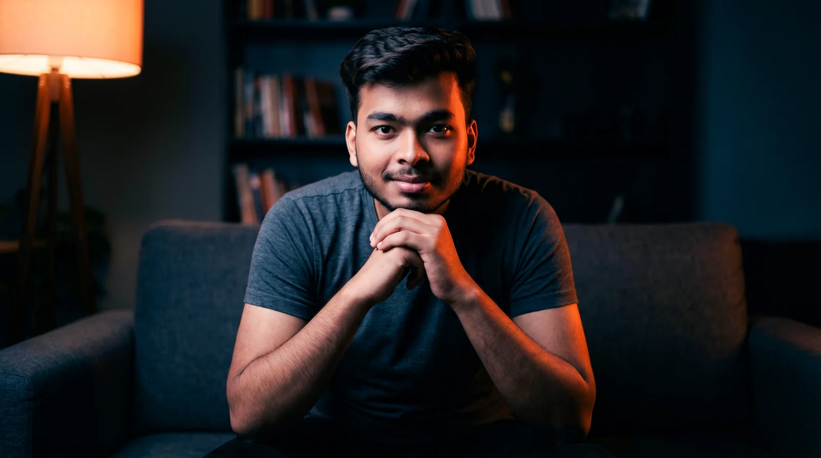 Zahid, founder of Zazign, sitting on a sofa in his studio